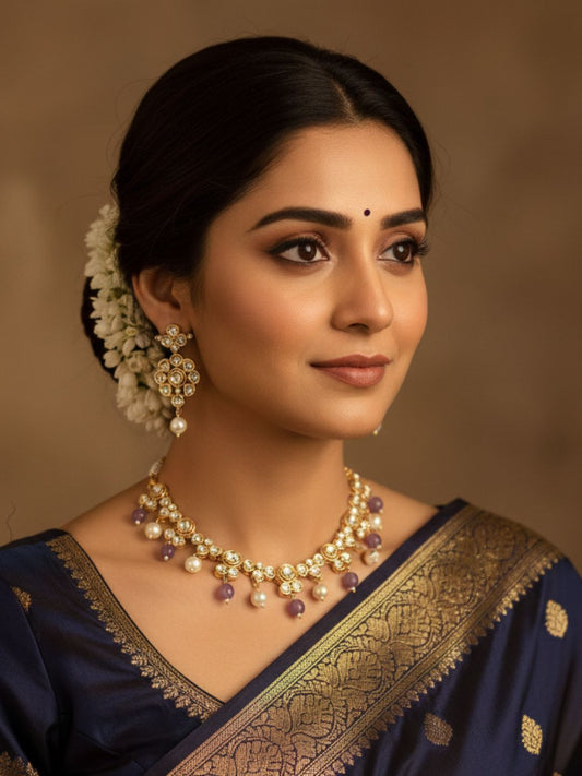 CHANDRIKA PURPLE KUNDAN PEARL NECKLACE SET