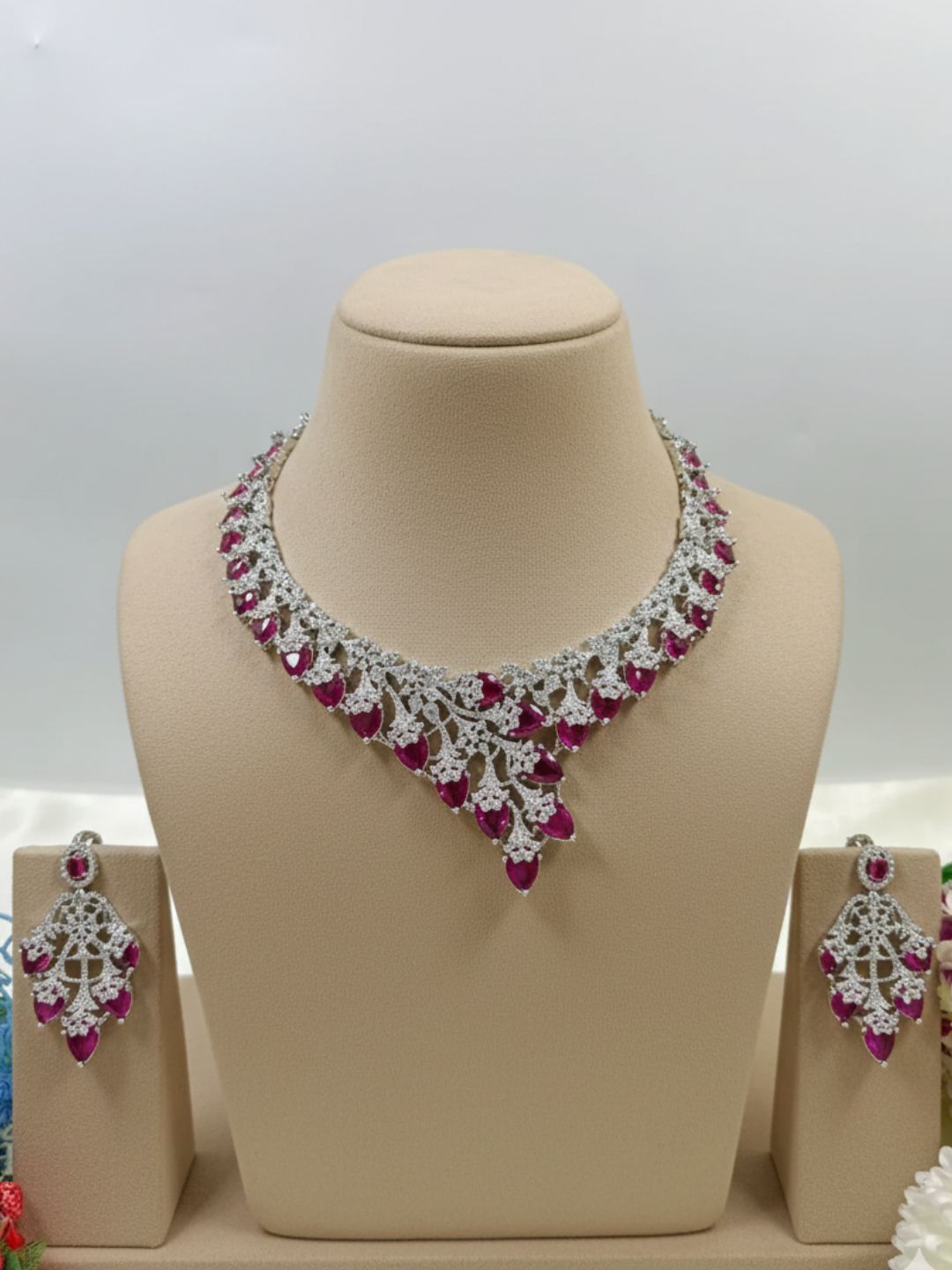 RUVINA RUBY AMERICAN DIAMOND NECKLACE