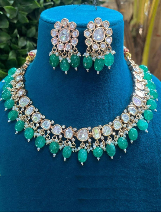 KAMAALKI MINT KUNDAN JEWELLERY SET