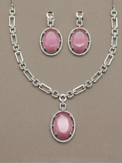 ELARA RUBY OVAL AMERICAN DIAMOND NECKLACE SET