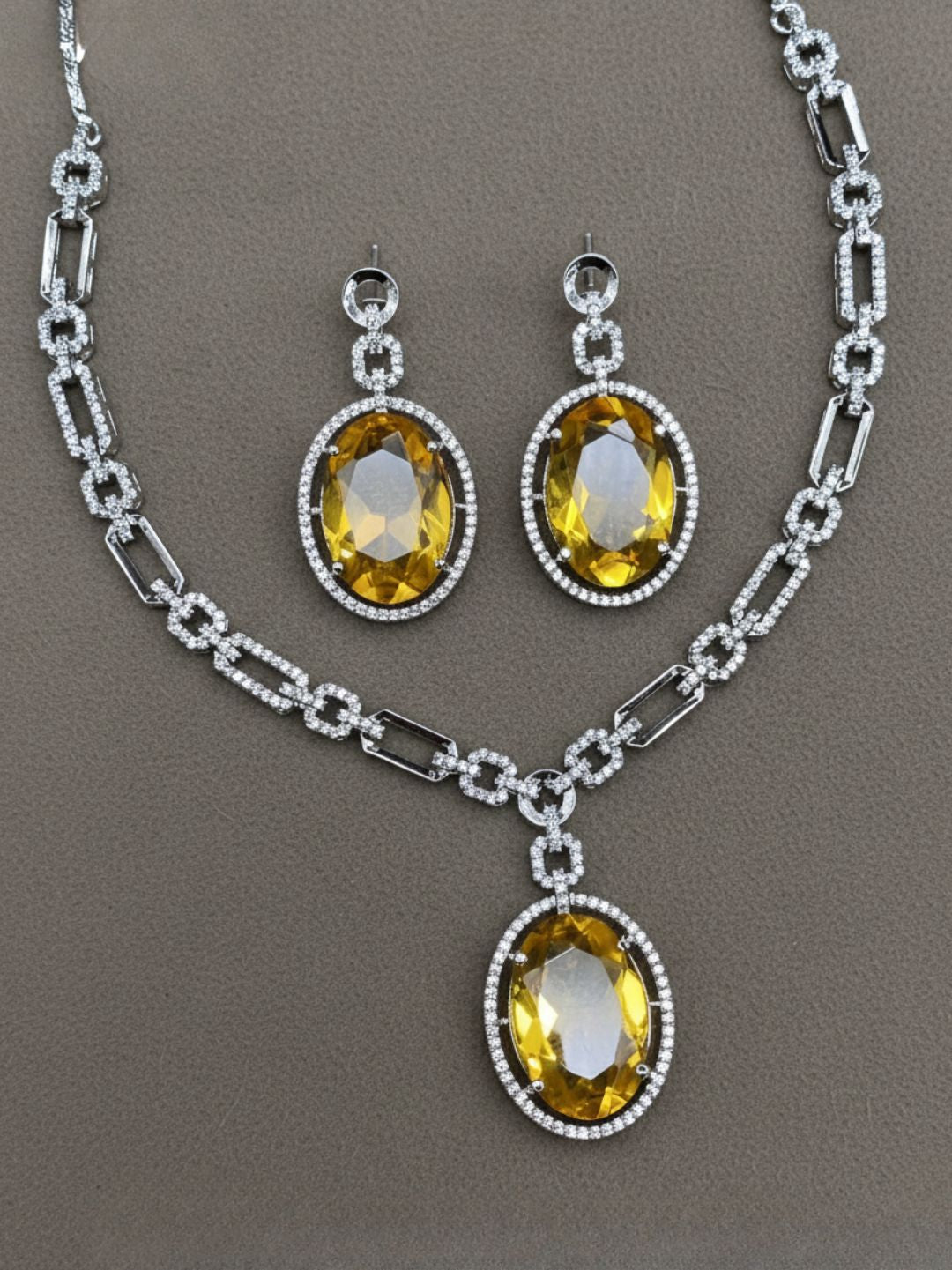 ELARA RUBY OVAL AMERICAN DIAMOND NECKLACE SET