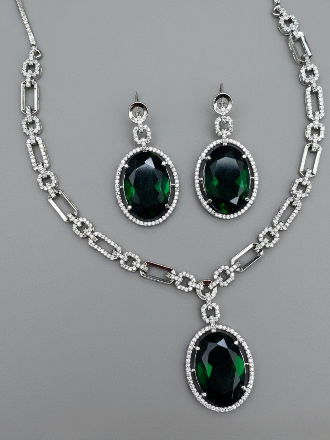 ELARA RUBY OVAL AMERICAN DIAMOND NECKLACE SET