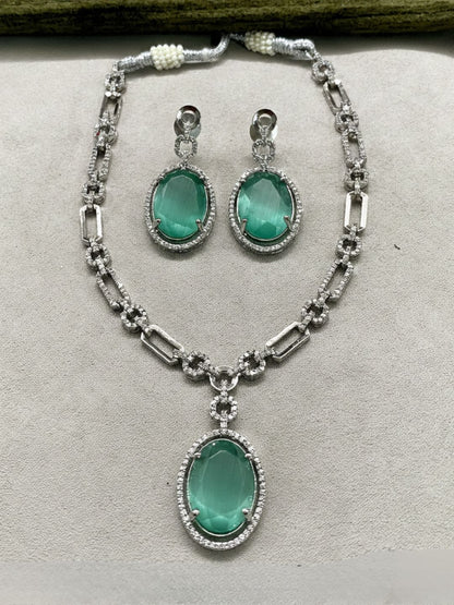 ELARA RUBY OVAL AMERICAN DIAMOND NECKLACE SET