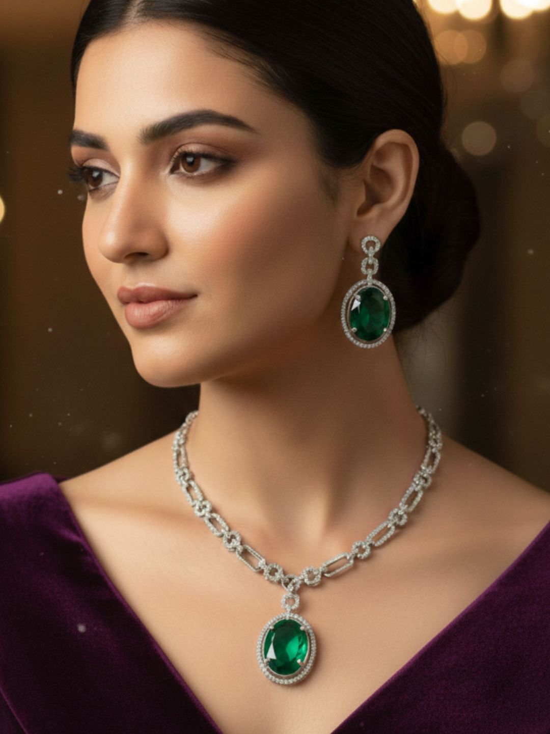 ELARA RUBY OVAL AMERICAN DIAMOND NECKLACE SET