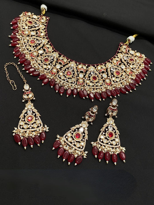 VEERANGANA MAROON KUNDAN JEWELLERY SET