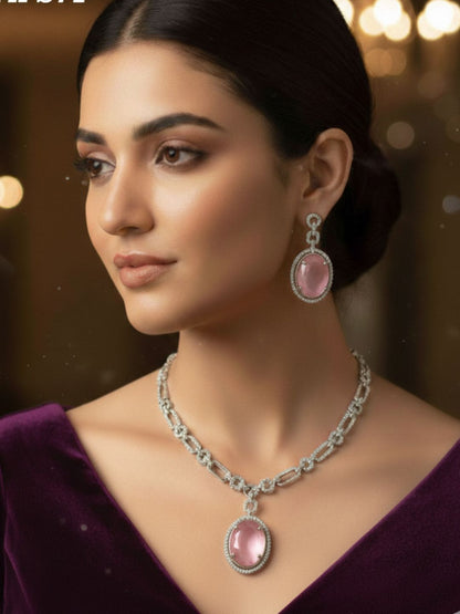 ELARA RUBY OVAL AMERICAN DIAMOND NECKLACE SET