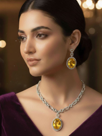 ELARA RUBY OVAL AMERICAN DIAMOND NECKLACE SET