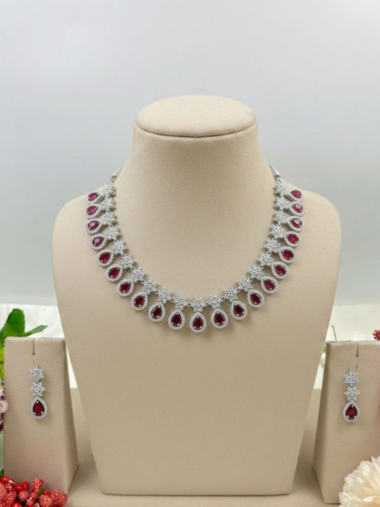 KASHVI RUBY DROP AMERICAN DIAMOND NECKLACE SET