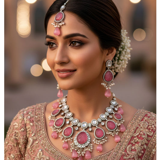 AANYA PINK KUNDAN JEWELLERY SET