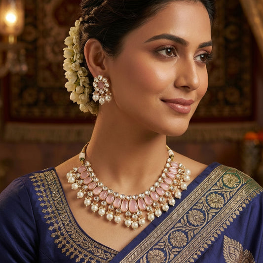 MIHIKA PINK KUNDAN NECKLACE